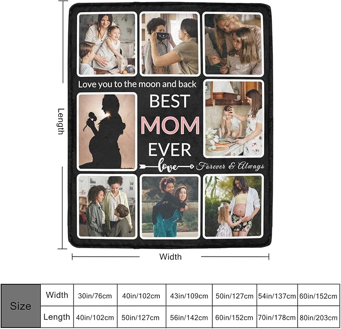 Gifts for Mom Custom Blanket with Photo, Make a Personalized Mother's Day Blankets with Picture Customized Mothers Day Throw Blanket for Best Mom Ever, 8 Collage Made in USA