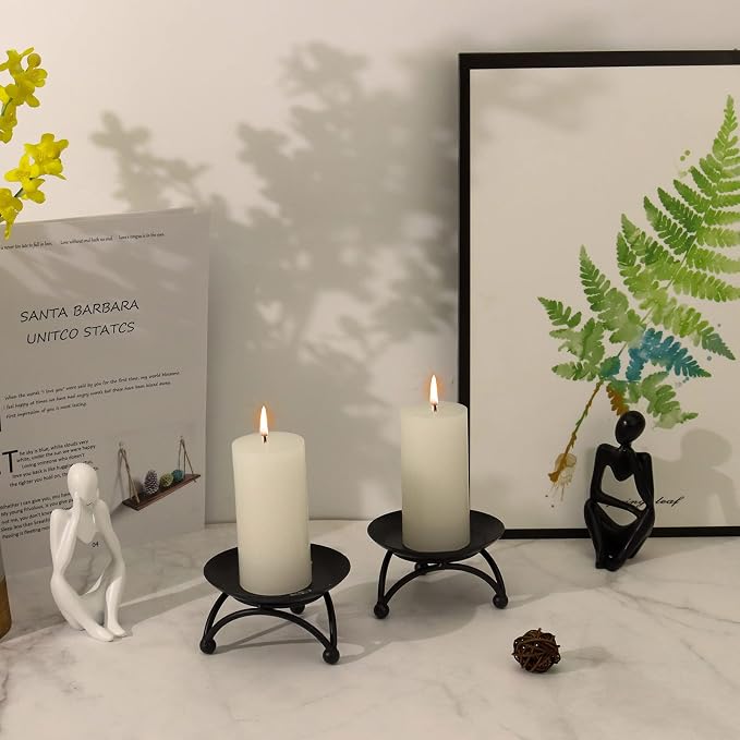 Pillar Candle Holder, Iron Candle Stand, Candle Plate, Candlesticks for Pillar Candles, Black Candle Tray for Party Wedding Table Home Decoration (Set of 2)
