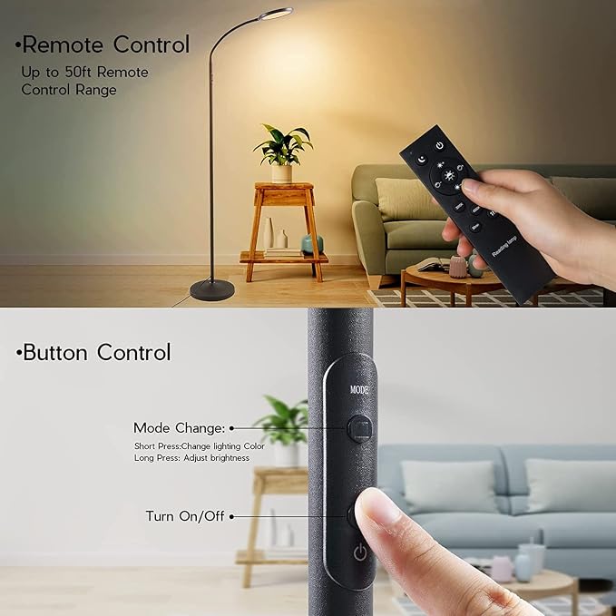 Tenmiro LED Floor Lamps for Living Room, Bright Modern Reading Floor Lamp with Stepless Adjust Color Temperatures & Brightness, Standing Lamp with RF Remote & Touch Control(Pink)