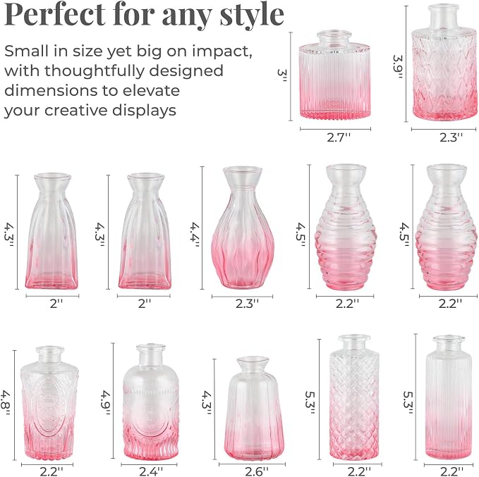 BEAHOT Bud Vase in Bulk - Flower Vases for Wedding Decorations, Glass Vase for Table Decorations, Small Vase for Home, Mother's Day, Centerpieces, Party, Office (32pack,Pink Gradient)