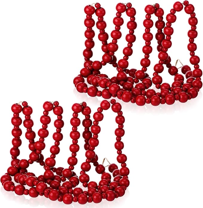 Yinder 2 Pcs/ 14.4 Feet Christmas Wooden Beads Garland, Dark Red
