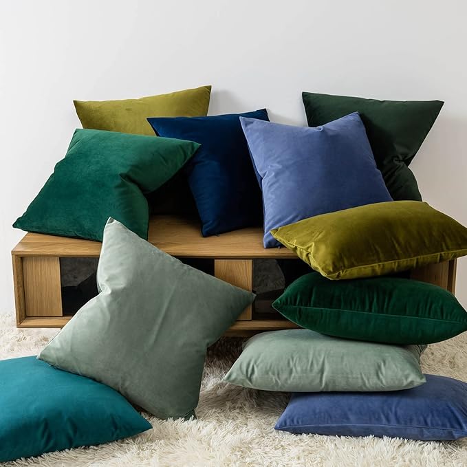 JUSPURBET 24x24 Euro Velvet Throw Pillow Covers Set of 2,Olive Green