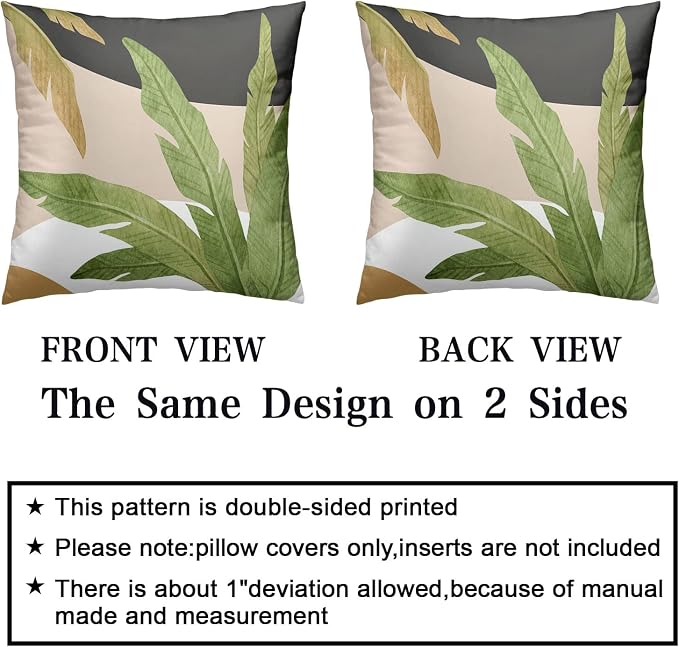 Green Leaves Spring Summer Throw Pillow Covers Geometric Palm Tree Pillow Covers 18x18 Set of 2 Modern Home Decor Room Tropical Outdoor Decorative Pillowcase for Sofa Bed Couch