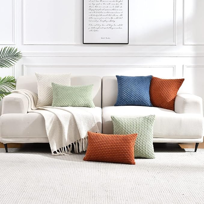Fancy Homi 2 Packs Rust Decorative Throw Pillow Covers 12x20 Inch for Couch Bed Sofa, Modern Farmhouse Boho Home Decor, Soft Cute Plush Corduroy Cushion Case 30x50 CM