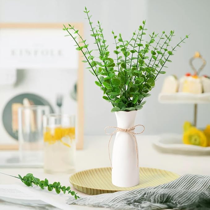 18pcs Eucalyptus Stems Light Green Greenery Stems Fake Leaves Artificial Flowers Bouquet Faux Branches Centerpiece Flores Plants for Home Party Decor Wedding Decoration