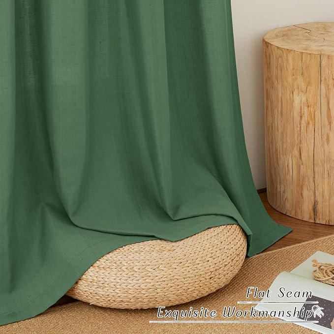 NICETOWN Olive Green Linen Curtains for Living Room, Rod Pocket & Back Tab Linen Blend Privacy Added Light Filtering Not See Through Window Treatments for Bedroom, W55 x L95, 2 Panels