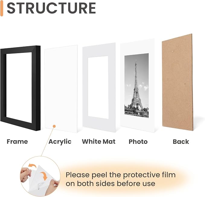 upsimples 11x17 Picture Frame Set of 10, Display Pictures 9x15 with Mat or 11x17 Without, Multi Photo Frames Collage for Wall Display, Black