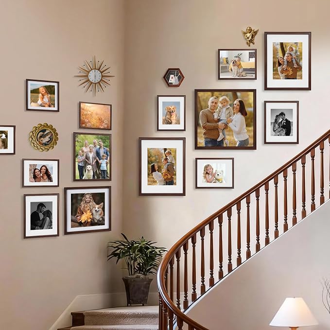 5x7 Picture Frame, Natural Walnut Wood Collage Photo Frame with Real Glass