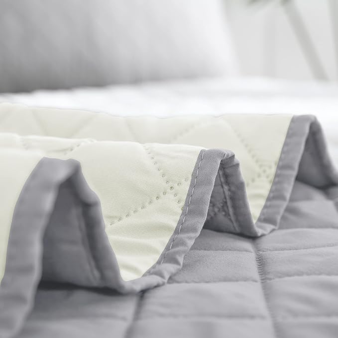 Easy-Going Reversible Quilt Set Queen Plus, Bedspread with 2 Shams | Light Gray/Ivory, Machine Washable Lightweight Microfiber Bed Comforter, 1 Quilt + 2 Pillow Shams, All-Season Coverlets