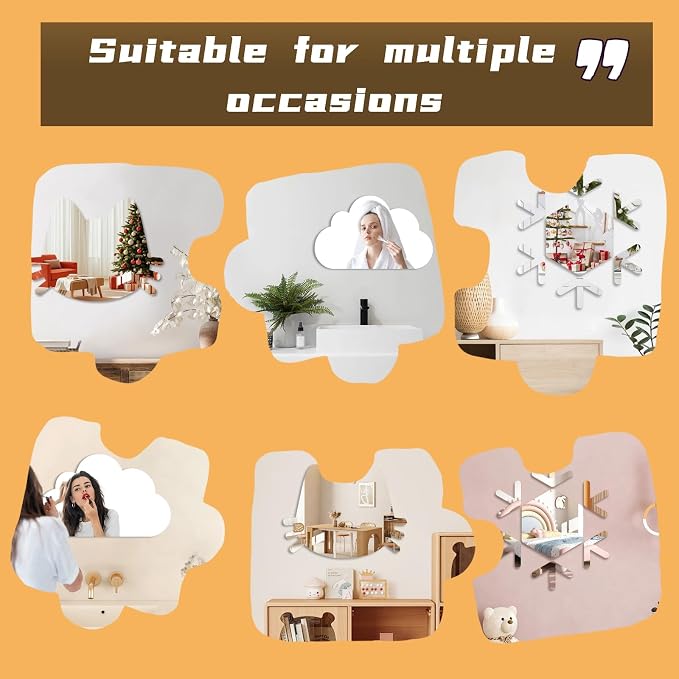 Cute Anti-Scratch Mark Non-Punch Acrylic Cloud Mirror Set,High Definition Wall Mirrors for Homes, Offices and Children's Rooms, are Not Brittle or Deformable