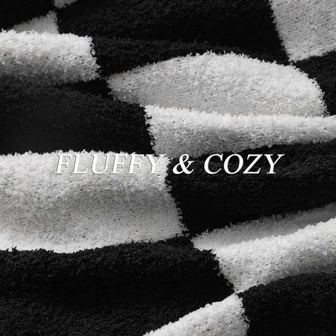 bearberry Soft Plush Throw Blanket for Couch, Cozy Warm & Lightweight | Knitted Fluffy Checkered Comfort Home Decor Gift for Women Mom Her, Sofa Chair Bed, 40x50in, Black