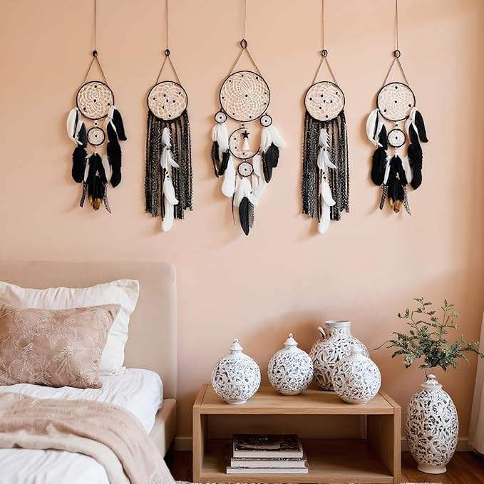 Dream Catcher Wall Decor,Large Boho Dream Catcher with Luxurious Feathers & Beads, Handmade Wall Hanging for Bedroom,Living Room, Gift Ready for Girls & Adults (Pink)