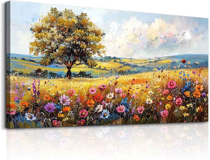 hyidecorart Canvas Wall Art For Living Room Wall Decor For Bedroom Office Decorations Field Pictures Artwork Flower Scenery Watercolour Wall Paintings Aesthetic Room Home Decor Ready to Hang