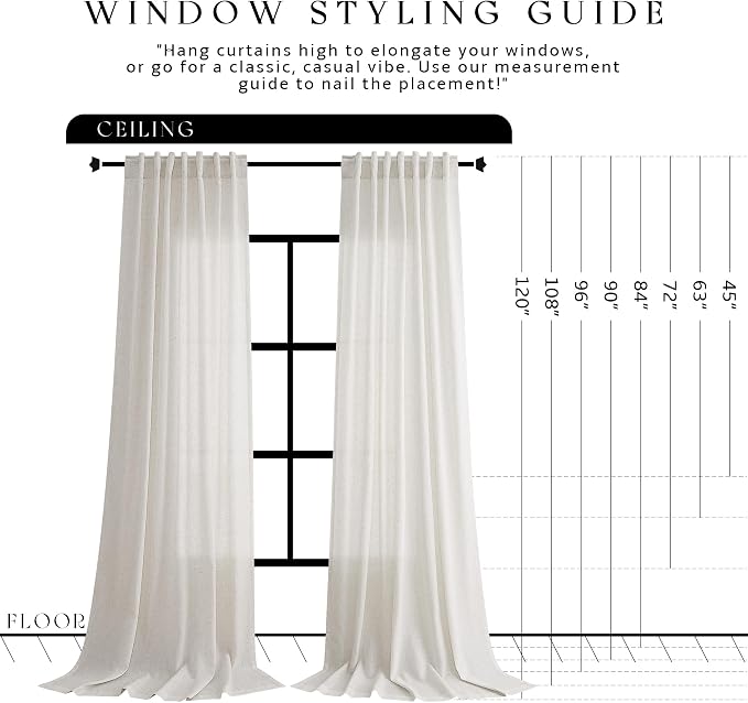 Jowels Natural Linen Curtains 126 Inch Long 2 Panels for Living Room | Ivory Light Filtering Sheer Curtain,Back Tab Pocket Pleated Look,Modern Farmhouse Textured Privacy Drapes for Bedroom Window