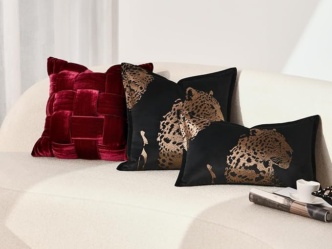 Velvet Throw Pillow Covers 18x18'', New Upgrade Brown Cheetah Leopard Embroidered Pillows Cover, Decorative Pillow Cushion Cover for Sofa Bed Bedroom Living Room
