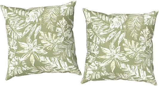 Outdoor Throw Pillow Covers 18x18 Inch, Decorative Pillow Covers for Patio Furniture, Tropical Leaf Green Modern Cushion Cases for Garden Couch Home Sofa, Pack of 2