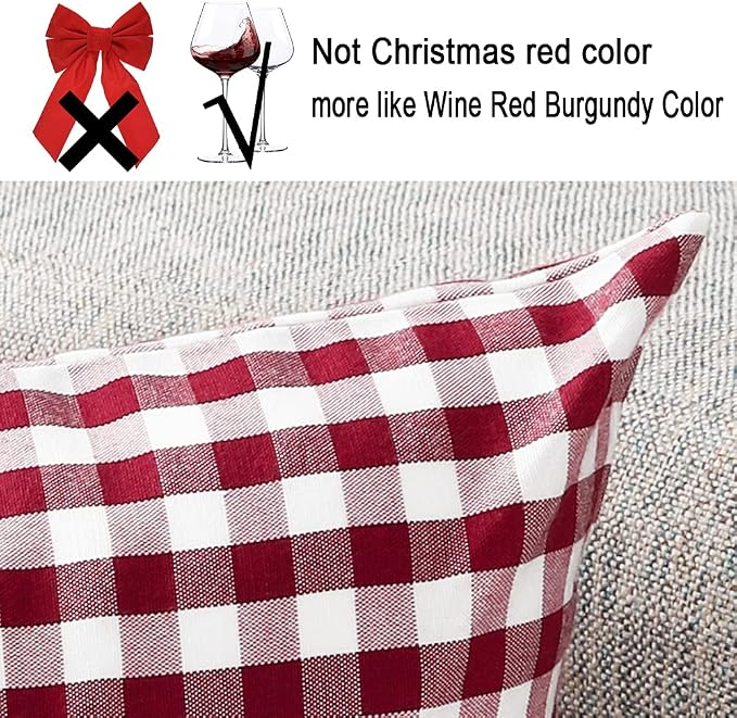 Red and White Farmhouse Boho Gingham Throw Pillow Covers 18x18 Set of 2 | Red and White Checkered Gingham Plaid Christmas Decorative Throw Pillow Covers Set of 2, Fundas Para Cojines De Sala Navidad