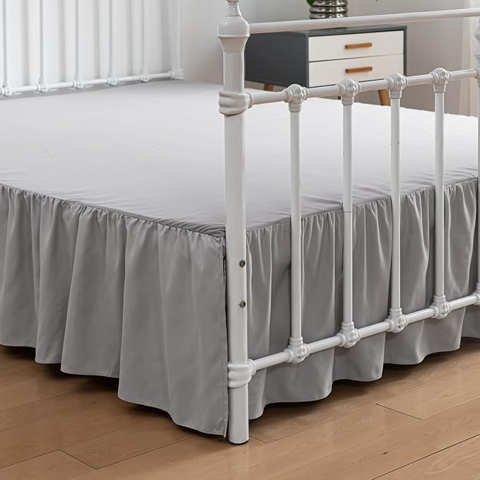 Bed Skirt Full Size Ruffled Bed Skirts with Split Corners | 14 Inch Drop Dust Ruffle Bed Skirt with Platform, Light Gray