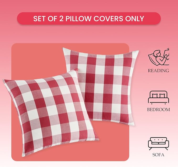 Red and White Buffalo Check Plaid Outdoor Throw Pillow Cover 18x18 Set of 2 | Soft Red Couch Pillow Covers 18 x 18, Red and White Buffalo Plaid Christmas Pillow Covers Set of 2, Outdoor Porch Pillows