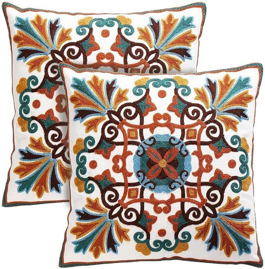 Throw Pillows Cover for Couch 18x18 inches Set of 2 Embroidered Pattern Decorative Pillow Case Covers for Living Room Sofa Bed Chair