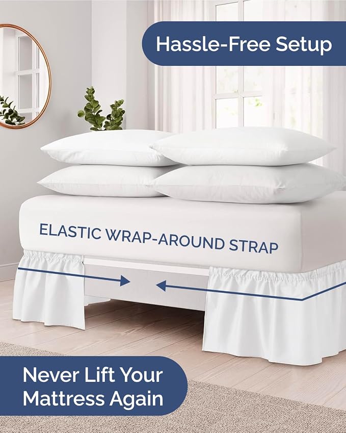 White Queen Bed Skirt 21 Inch Drop Wrap Around Dust Ruffle