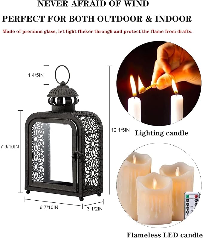 Candle Lantern Decorative Indoor & Outdoor, Vintage Metal Lanterns with Clear Glass, Tabletop&Hanging Candle Holders for Patio Front Porch Home Decor, Christmas Decorations (Bronze)