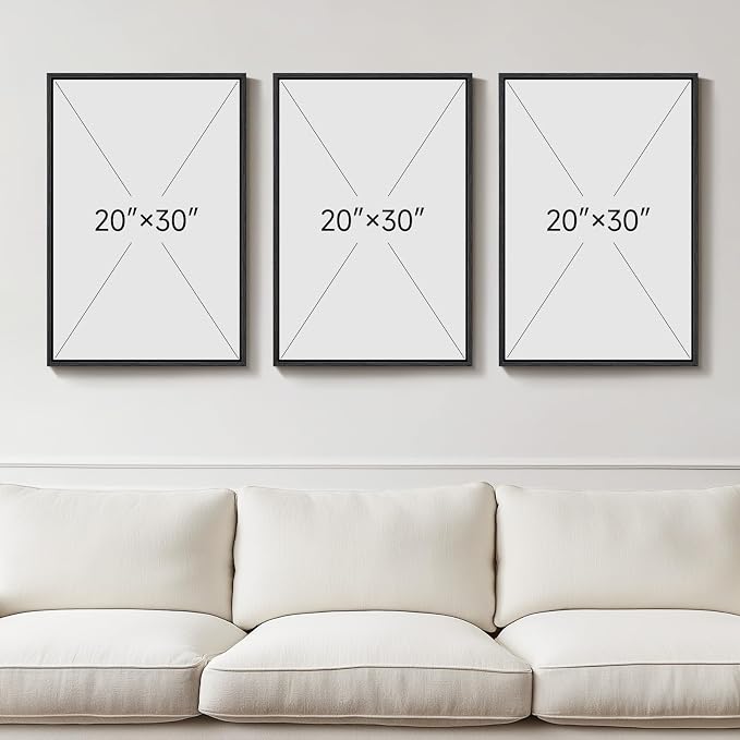 Large Framed Neutral Modern Abstract Wall Art, 3 Piece Black and Beige Canvas Prints Paintings Artwork for Walls, Minimalist Line Pictures for Living Room Hallway Office Wall Decor -Total 30x60 Inch