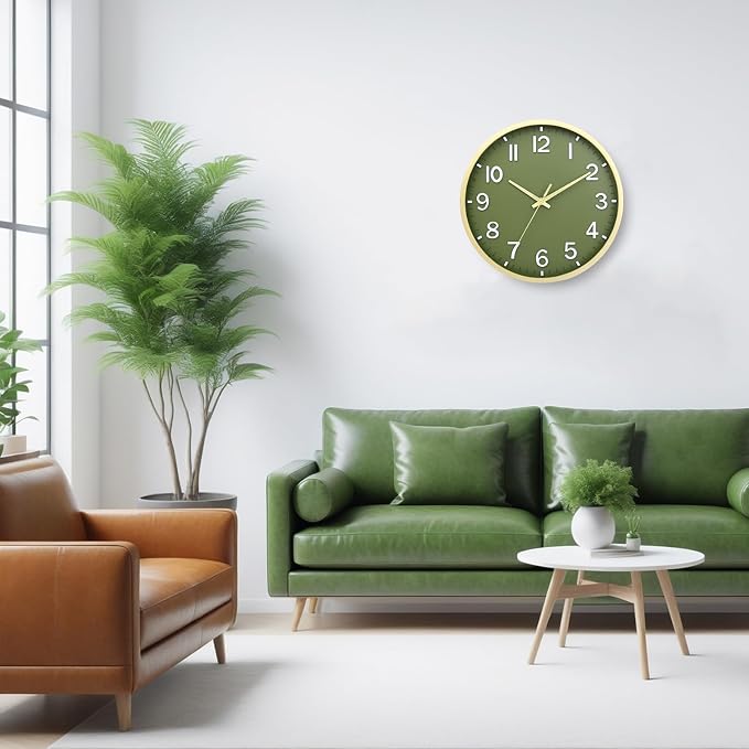 Wall Clocks Battery Operated 8 inch Modern Wall Clock,Silent Non Ticking Wall Clock for Living Room Bedroom Kitchen Office Classroom Decor (Green Gold)