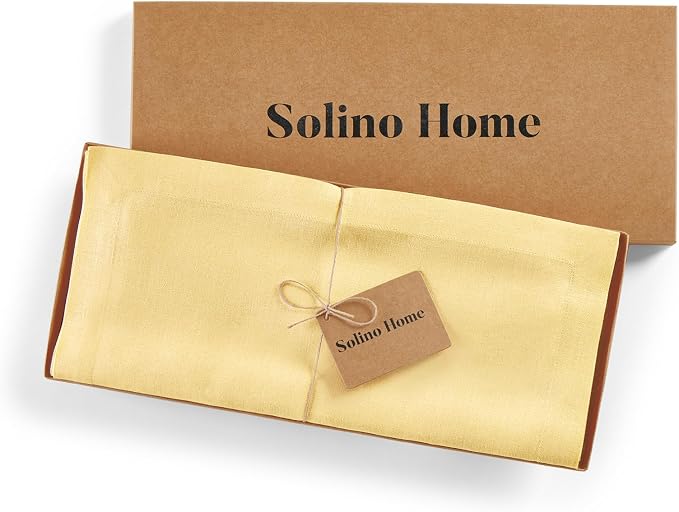 Solino Home 100% Pure Linen Table Runner Golden Straw Long, Fete 14 x 90 in | brings a tailored look to family meals and hosting, European flax fibres, low iron finish, Golden Straw, OEKO-TEX Certified