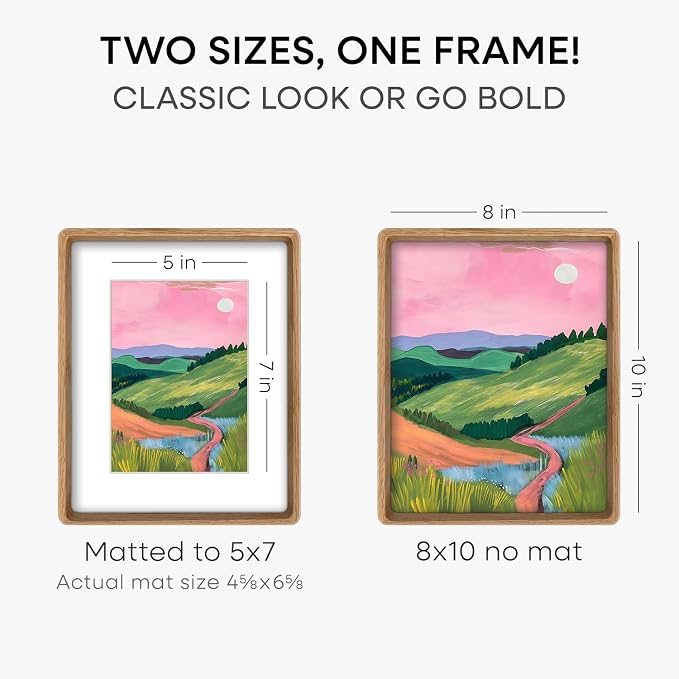 Homeforia 8x10 Mortise&Tenon Natural Oak Picture Frame, 5x7 Mat, Glass