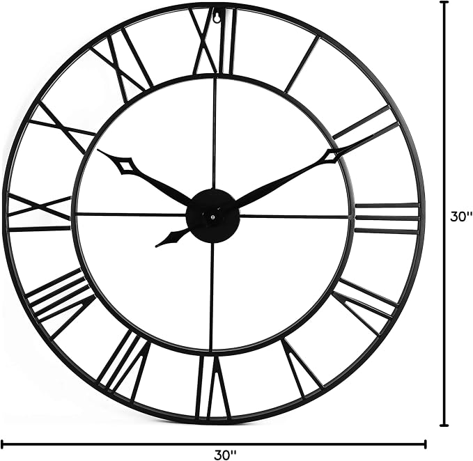 CLXEAST Large 30 Inch Wall Clocks for Living Room Decor, Roman Numeral | Battery Operated,Oversized Black Metal Wall Clock for Dinning Room,Entryway & Home Decor