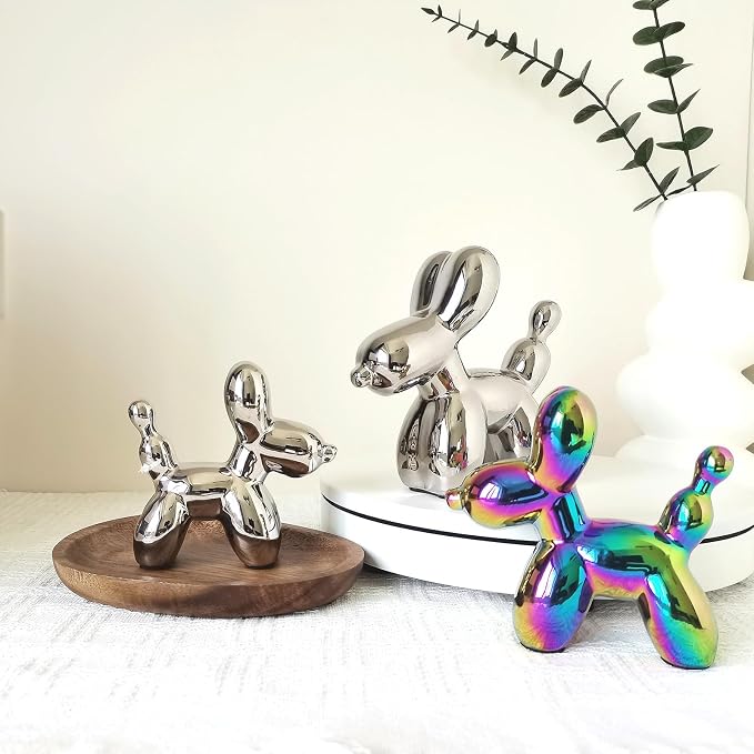 Ceramic Silver Balloon Dog Decor,Balloon Animal Statue(Small)