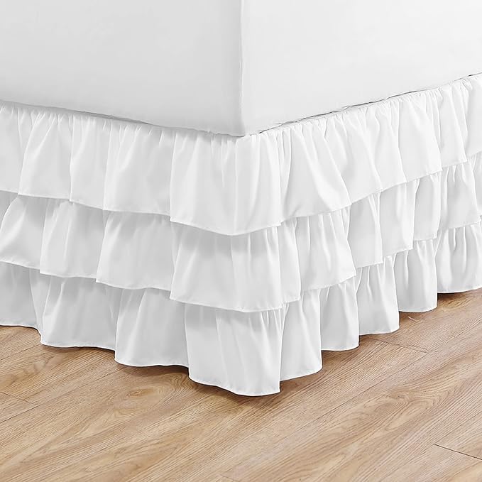 Betsey Johnson - Twin Bedskirt, 3-Tier Ruffle Sttyle with 15” Drop, Easy to Pair with Matching Bedding Sets (Solid White)