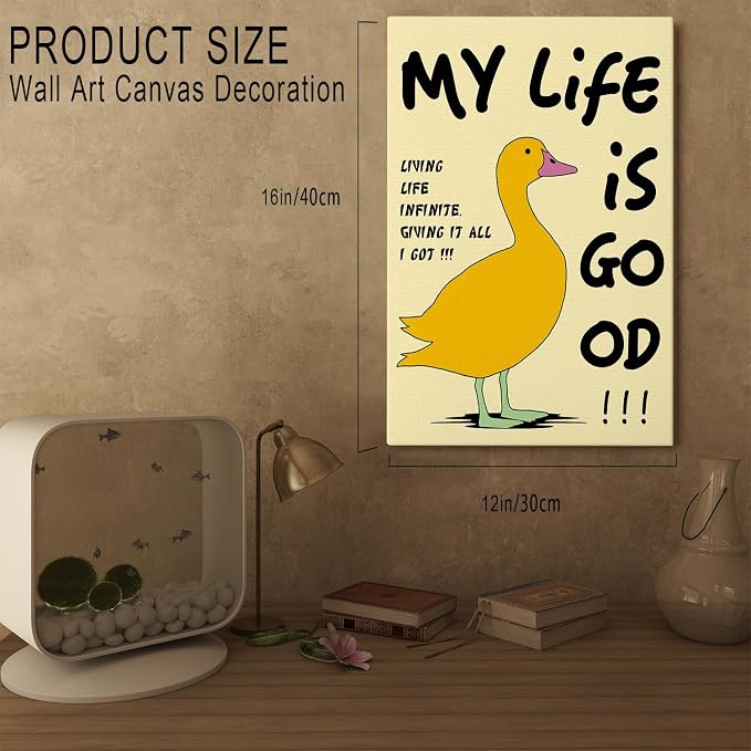 DIHSIEG Funny Duck Canvas Wall Art Humorous Quote Line Art Print 12x16Inch | Unframed Modern Home Decor, Cute Animal Wall Art for Bedroom, Bathroom, Office & Living Room, Unique Funny Gift