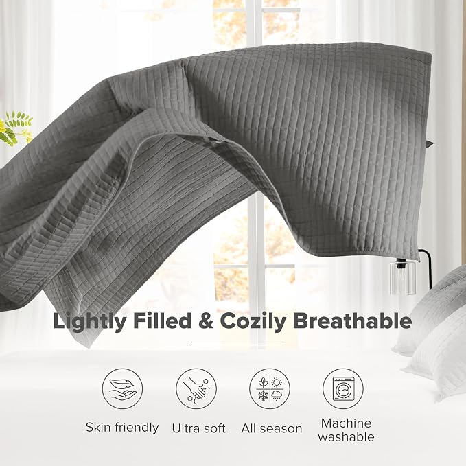 Comfort Spaces Oversized Bedspread Queen Quilt Set 3P 102x 118 Charcoal | Coverlet for Summer Soft Cozy Lightweight All Season Quilted Extra Layer with Matching Sham, Bedroom Decor OEKO-TEX Certified
