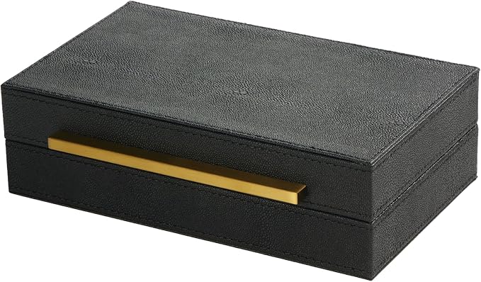 Sagala Black Decorative Shagreen Box With Gold Handle, Keepsake Box Jewelry Organizer Box, Faux Leather Storage Box For Modern Home Decor (Black-Gold, 1pack)