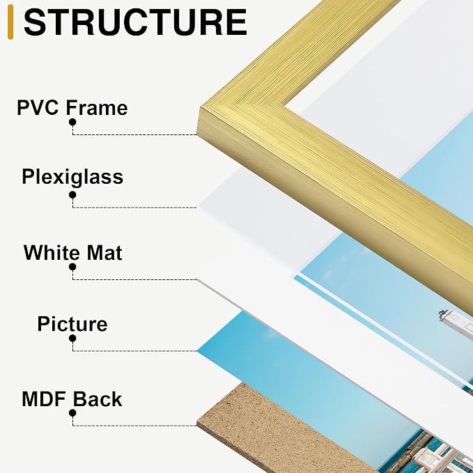 decorUhome 10 Pack Assorted Picture Frame Set for Wall & Tabletop, P0710GD | Gold, Multi Size Picture Frame Includes Two 8x10 / Four 5x7 / Four 4x6 for Family Gallery Wall