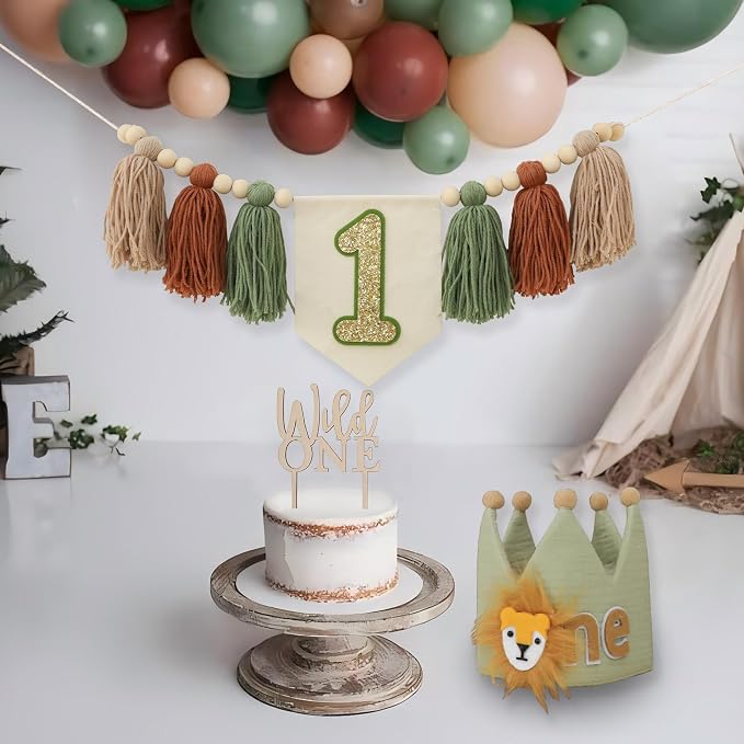 Wild One Birthday Decorations 1st Birthday Crown One Banner for High Chair