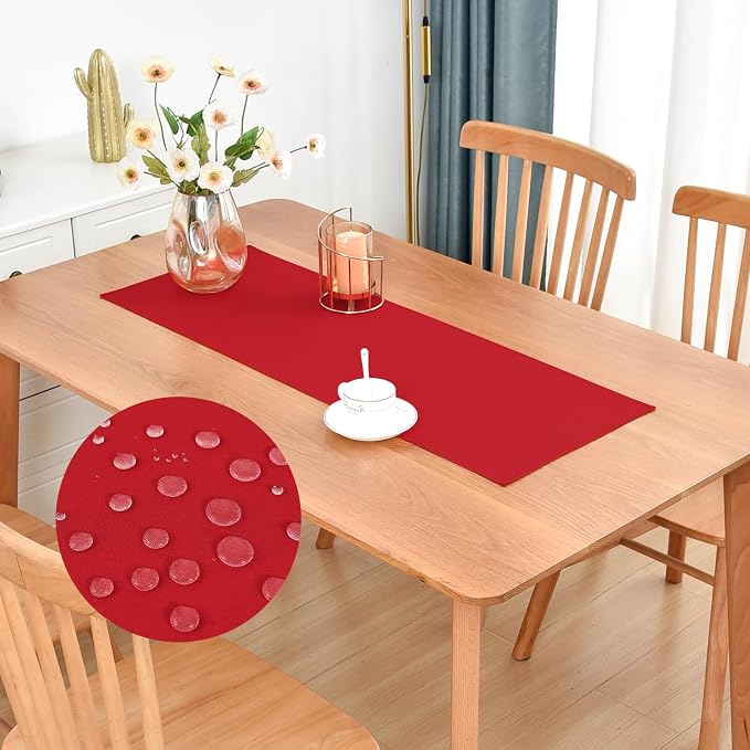 Faux Linen Small Table Runner Water Resistant 13 x 36 in, Red | Farmhouse Short Table Runners, Coffee Table Runner, Dresser Runners for Bedroom, Living Room, Kitchen, Dining, Party