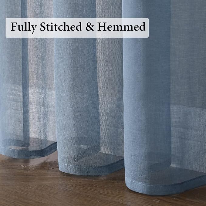 MIULEE Semi Sheer Kitchen Curtains 36 inch Length Half Window Curtains for Bathroom Cafe, Rod Pocket Short Curtain Tiers Linen Textured Light Filtering Drapes 2 Panels W29 x L36 Inches, Dusty Blue