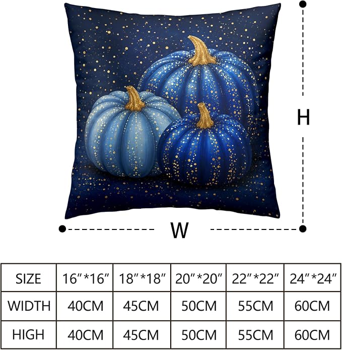 Fall Pillow Covers Autumn Blue Pumpkin Throw Pillow Covers 24x24 Set of 2 Thanksgiving Pillow Cases Harvest Gold Dotted Pumpkins Cushion Cases for Home Farmhouse Sofa Couch