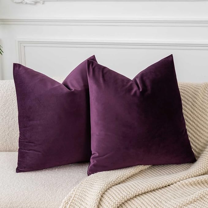 Velvet Throw Pillow Covers 18x18 for Couch Bed Sofa,Eggplant Purple