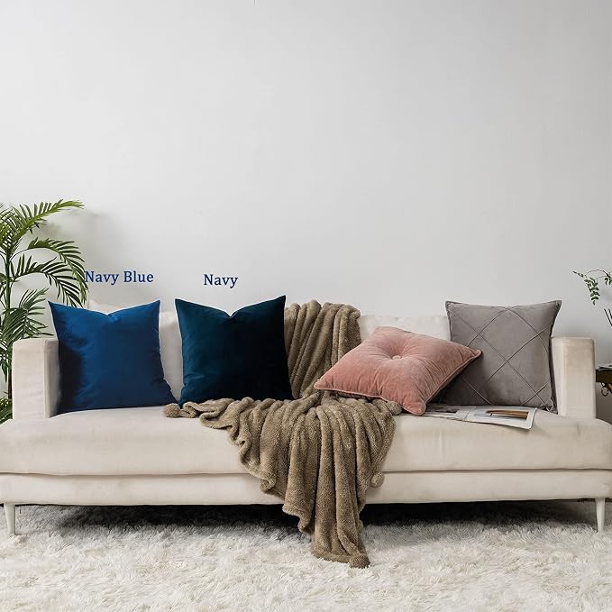 Decorative Velvet Throw Pillow Covers for Couch Sofa Bedroom,Soft Solid Cushion Covers Set of 2,14x14 inch,Navy Blue