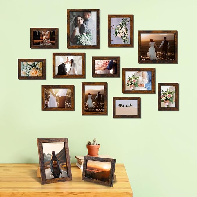 20 Pcs Gallery Wall Frames Set Rustic Picture Frames Collage Assorted Photo Wall Decor Pack for Hanging or Tabletop Display Multi Sizes with 8 x 10, 5 x 7, 4 x 6 (Brown)