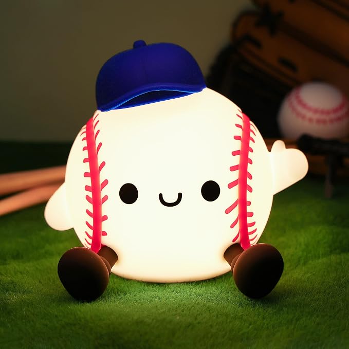 Attivolife Baseball Night Light, Baseball Gifts for Boys, Soft Silicone Nursery Bedroom Bedside Decor Dimmable Rechargeable LED Touch Lamp, Baby Kid Teen Sport Lover Athlete Christmas Birthday Gifts