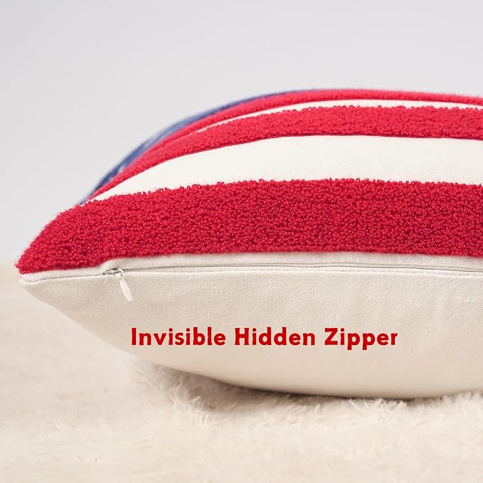 GEEORY Patriotic American Flag Pillow Covers Set of 2 16x16, Chenille