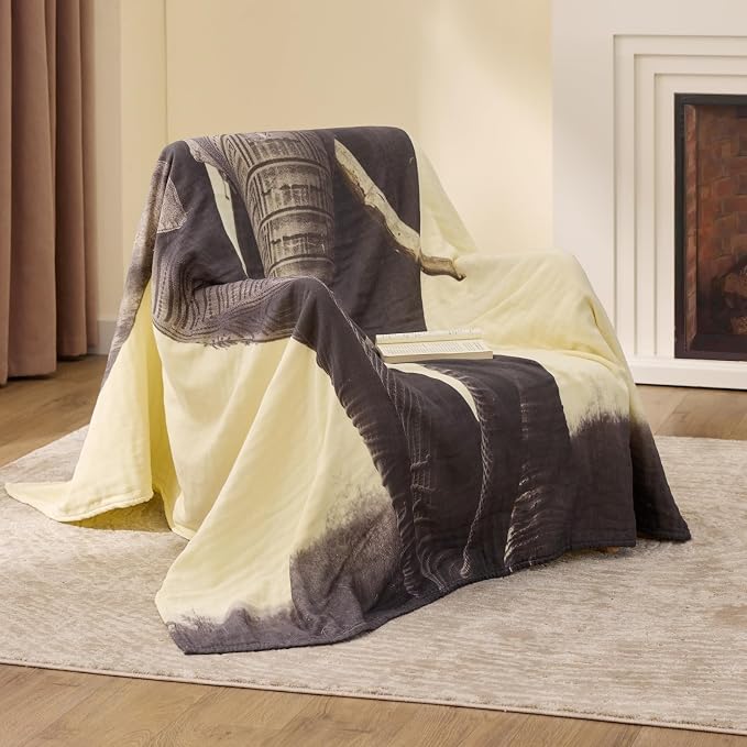 100% Cotton Boho Throw Blanket for Home Decor – Classic Farmhouse Quilt Bedding, Muslin Blankets for Adults, Vintage Woven Decorative Blanket for Couch, Bed Layering Use, Elephant Printed, 104"x90"