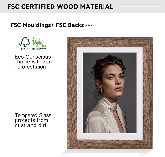 5x7 Picture Frame-Walnut Photo Frame,4x6 Mat,Tempered Glass,Engineered Wood