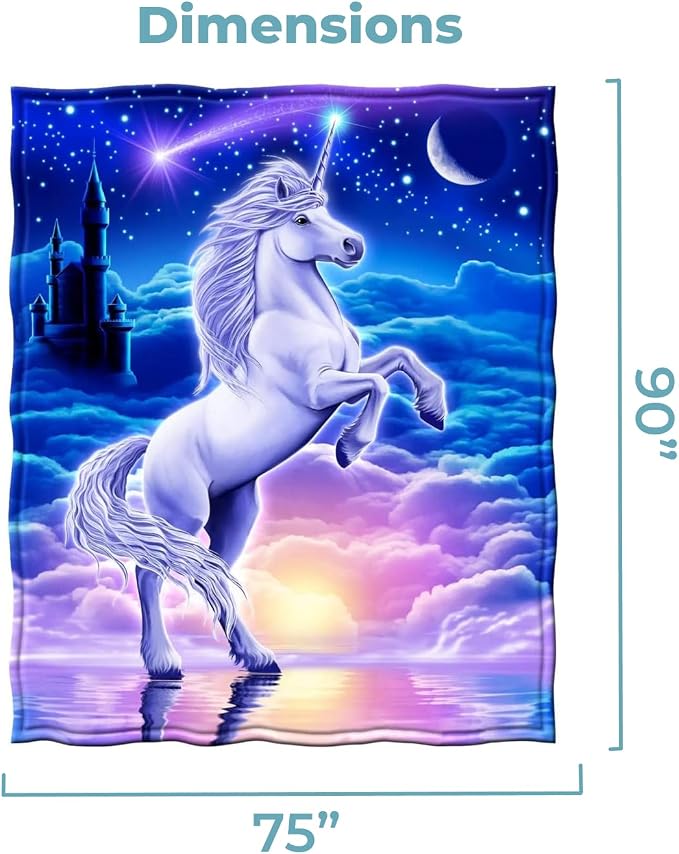 Dawhud Direct Unicorn Fleece Blanket for Girls and Kids - 75 x 90 Inch Super Soft Girls Blanket for Bed Couch or Travel - Plush Throw with Magical Unicorn Design for Cozy Everyday Use - King Size