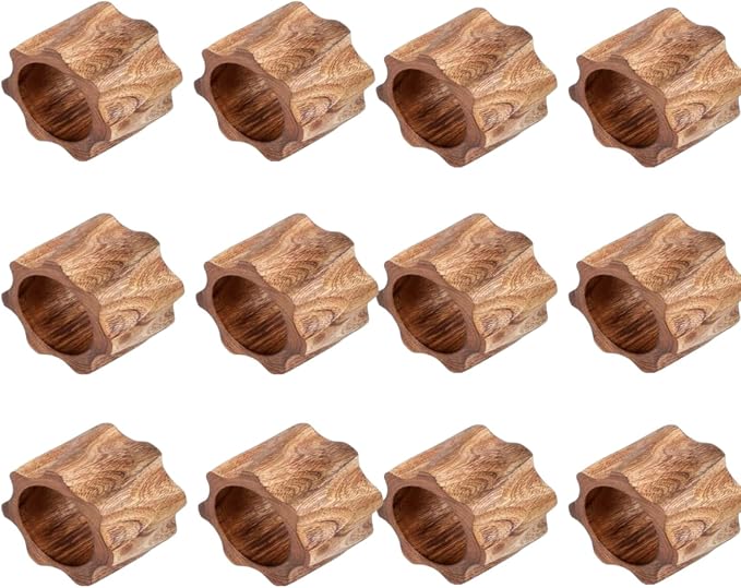 Napkin Rings Set of 12 for Dinner Parties, Weddings Receptions, Family Gatherings, or Everyday Use - Set Your Style with Daily Use Table Décor Accessories Cherry Wood